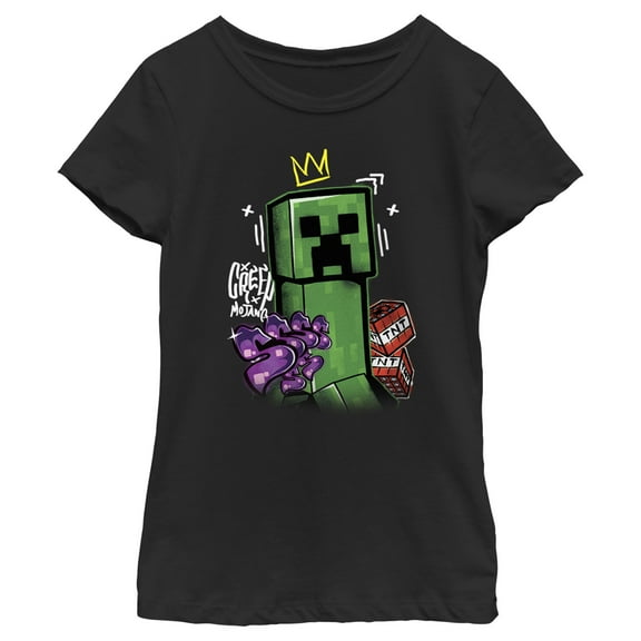 Girl's Minecraft Creeper King  Graphic Tee Black X Small