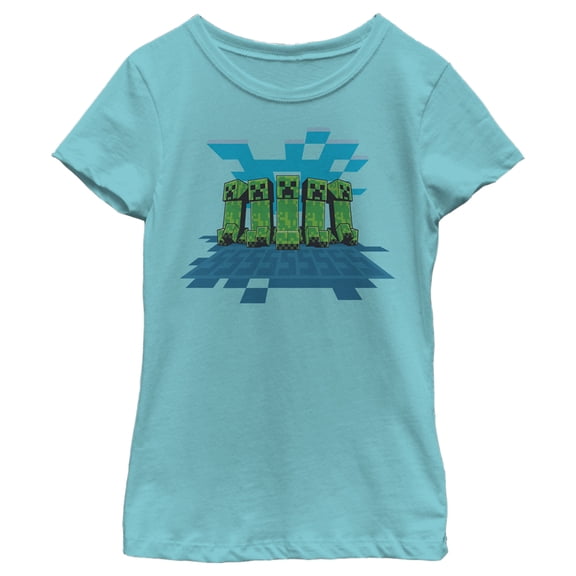 Girl's Minecraft Creeper Mob Graphic Tee Tahiti Blue Large