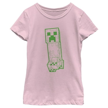 Girl's Minecraft Creeper Outline  Graphic Tee Light Pink Medium