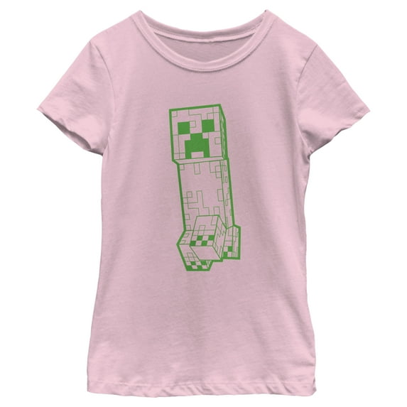 Girl's Minecraft Creeper Outline Graphic Tee Light Pink Medium
