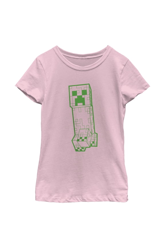 Girl's Minecraft Creeper Outline Graphic Tee Light Pink X Large