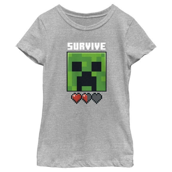 Girl's Minecraft Creeper Survive Hearts Graphic Tee Athletic Heather Small
