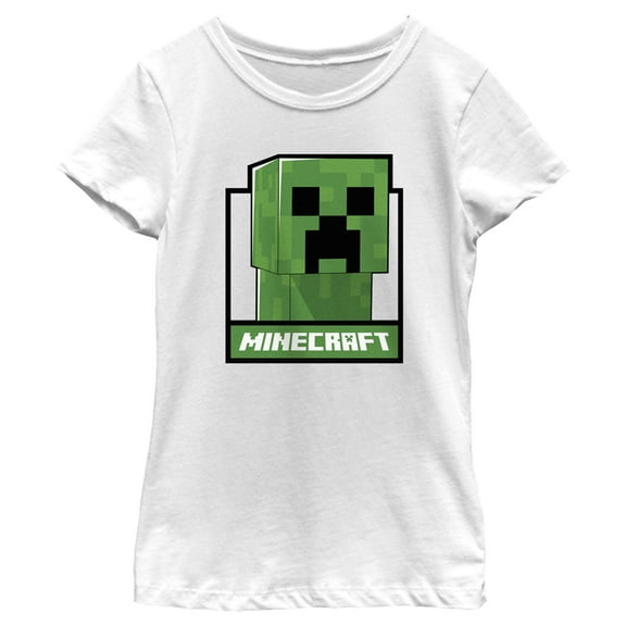 Girl's Minecraft Creeper in a Box  Graphic Tee White Medium