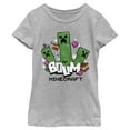 thumbnail image 1 of Girl's Minecraft Creepers Boom Logo  Graphic Tee Athletic Heather Medium, 1 of 5