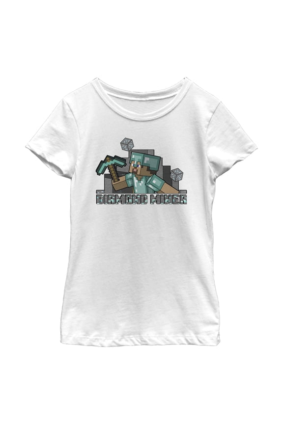 Girl's Minecraft Diamond Miner Graphic Tee White Small