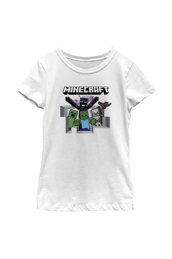 Girl's Minecraft Enemy Mobs  Graphic Tee White Large
