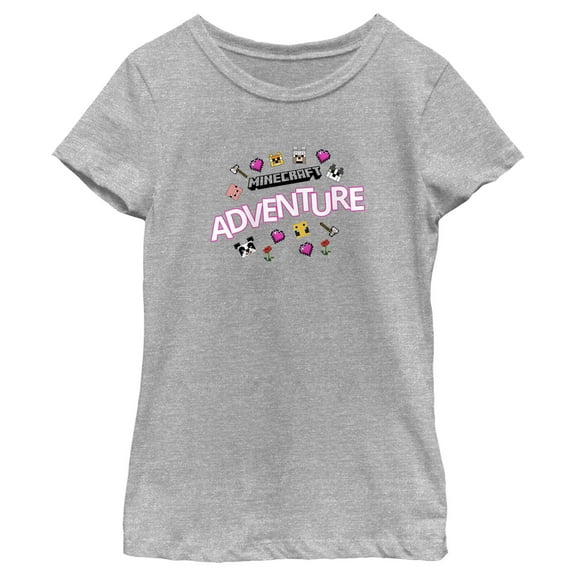 Girl's Minecraft Friendly Mobs Graphic Tee Athletic Heather X Large