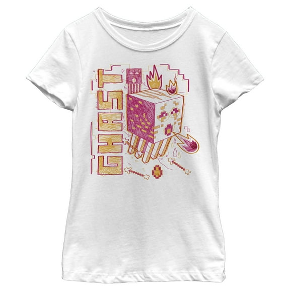 Girl's Minecraft Ghast Sketch  Graphic Tee White Medium