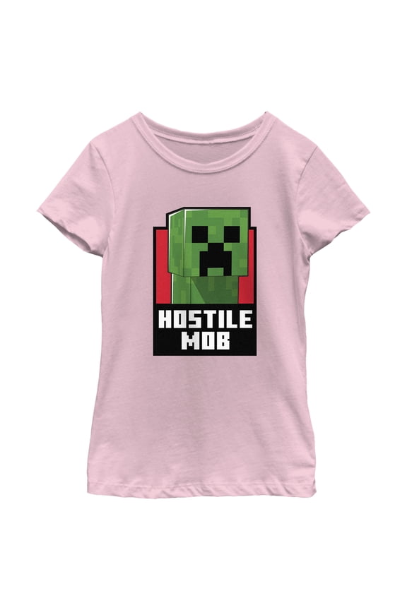 Girl's Minecraft Hostile Mob Creeper  Graphic Tee Light Pink Medium