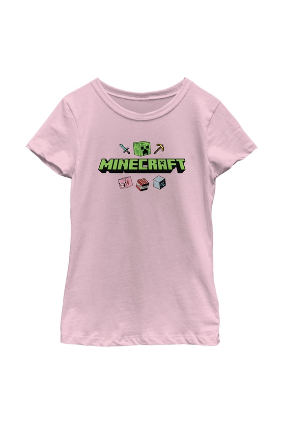 Girl's Minecraft Icons Logo Graphic Tee Light Pink X Large