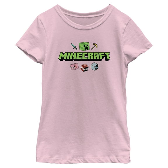 Girl's Minecraft Icons Logo Graphic Tee Light Pink X Small