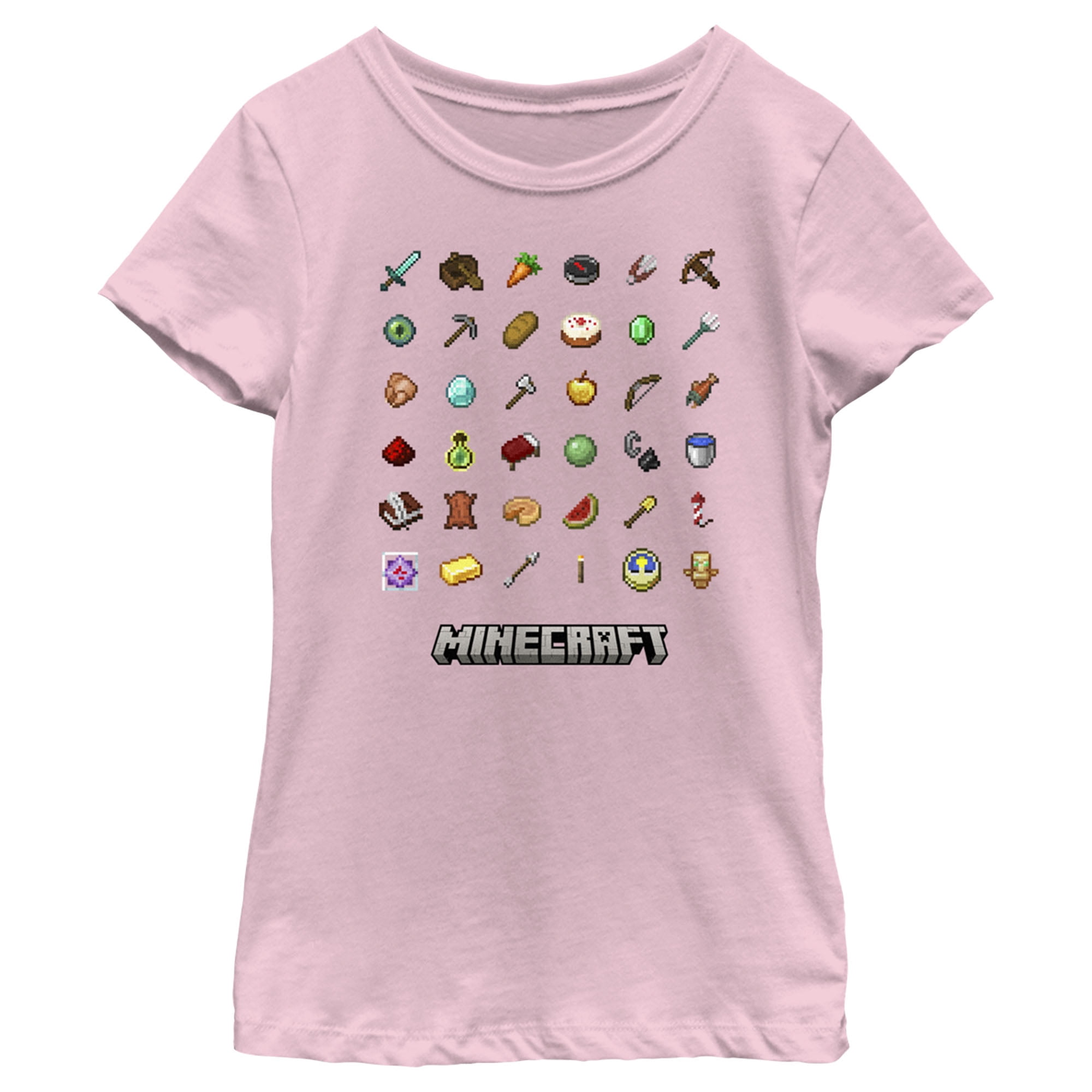Girl's Minecraft Item Collection Graphic Tee Light Pink X