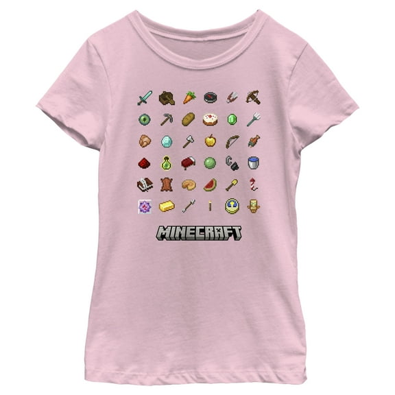 Girl's Minecraft Item Collection  Graphic Tee Light Pink Large