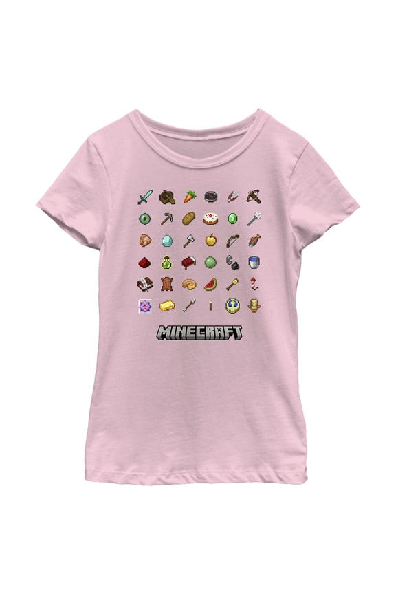 Girl's Minecraft Item Collection  Graphic Tee Light Pink Large