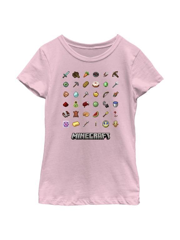 Girl's Minecraft Item Collection Graphic Tee Light Pink X Large