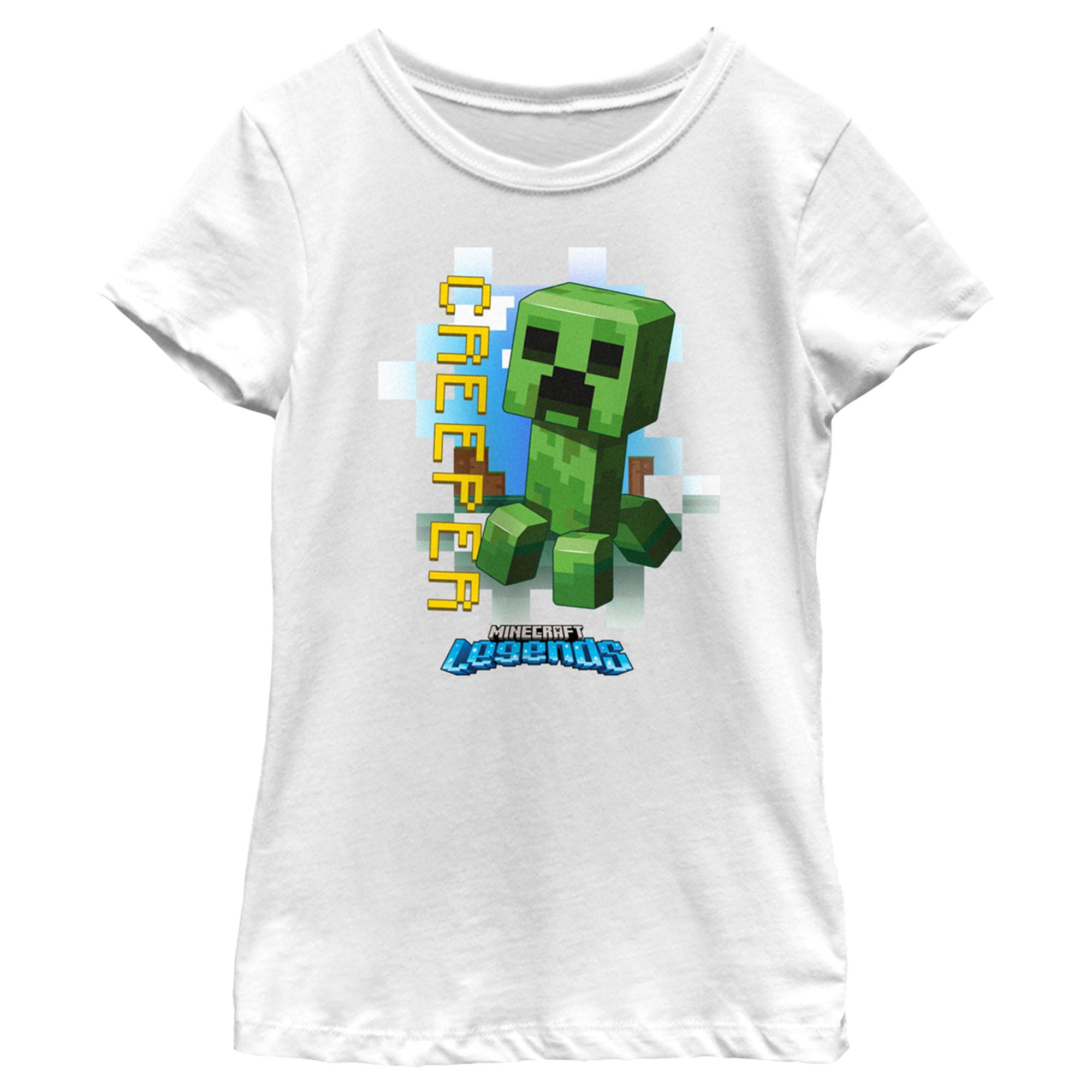 Girl's Minecraft Creeper Face T-Shirt - Green Apple - Large