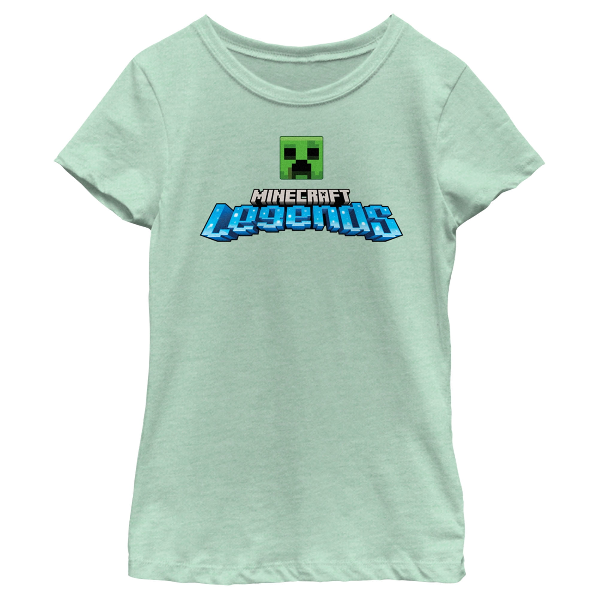 Girl's Minecraft Legends Creeper Logo Graphic Tee Mint Medium - Walmart.com