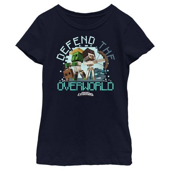 Girl's Minecraft Legends Defend the Overworld Graphic Tee Navy Blue X Large