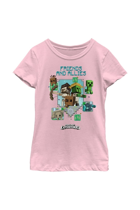 Girl's Minecraft Legends Friends and Allies Graphic Tee Light Pink Small