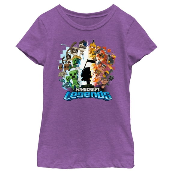 Girl's Minecraft Legends Heroes and Villains  Graphic Tee Purple Berry Large