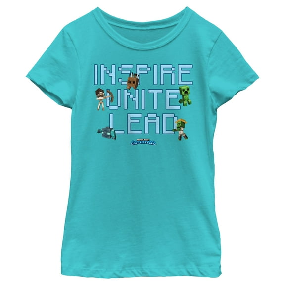 Girl's Minecraft Legends Inspire Unite Lead  Graphic Tee Tahiti Blue X Large