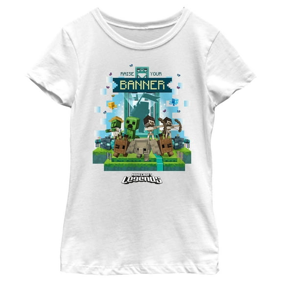 Girl's Minecraft Legends Raise Your Banner Graphic Tee White Large