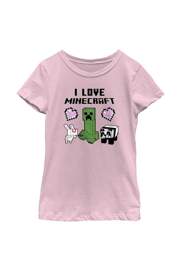 Girl's Minecraft Love and Mobs Graphic Tee Light Pink Medium