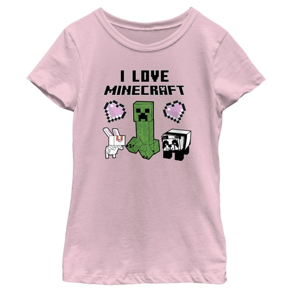 Girl's Minecraft Love and Mobs  Graphic Tee Light Pink X Small