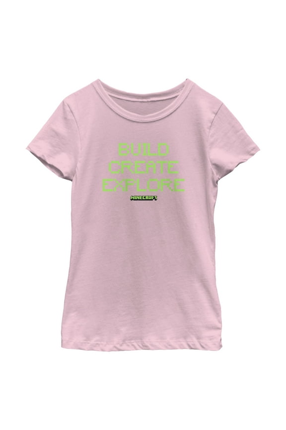 Girl's Minecraft Pixelated Build Create Graphic Tee Light Pink Medium