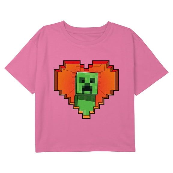 Girl's Minecraft Romantic Creeper Graphic Cropped T-Shirt