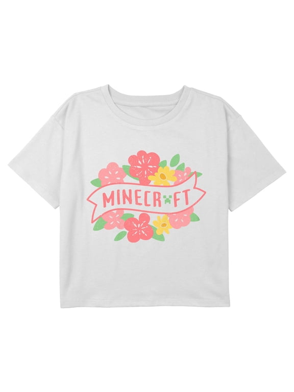 Girl's Minecraft Spring Banner Logo Graphic Cropped T-Shirt