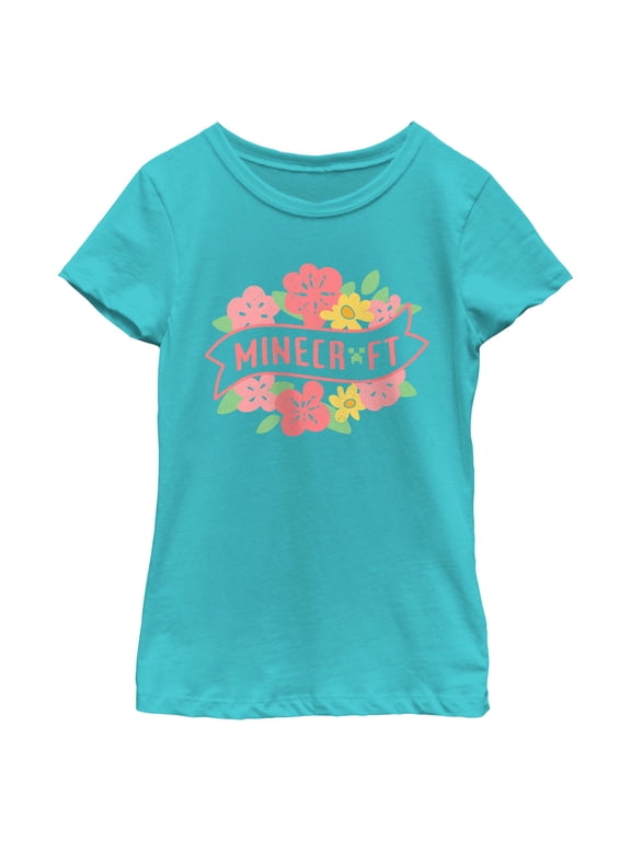 Girl's Minecraft Spring Floral Logo Graphic T-Shirt