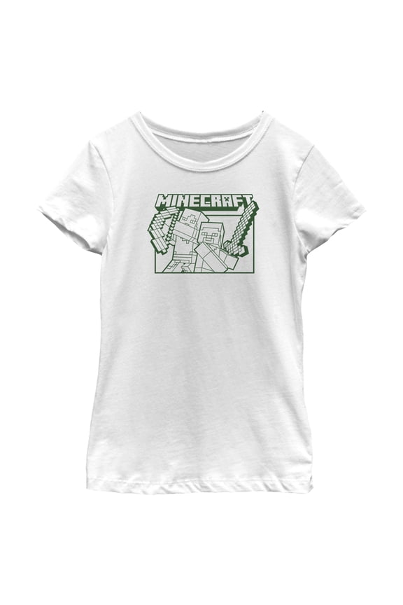 Girl's Minecraft Steve and Alex Attack Graphic Tee White Large