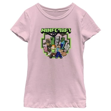 Girl's Minecraft Steve and Alex Group Shot  Graphic Tee Light Pink X Large
