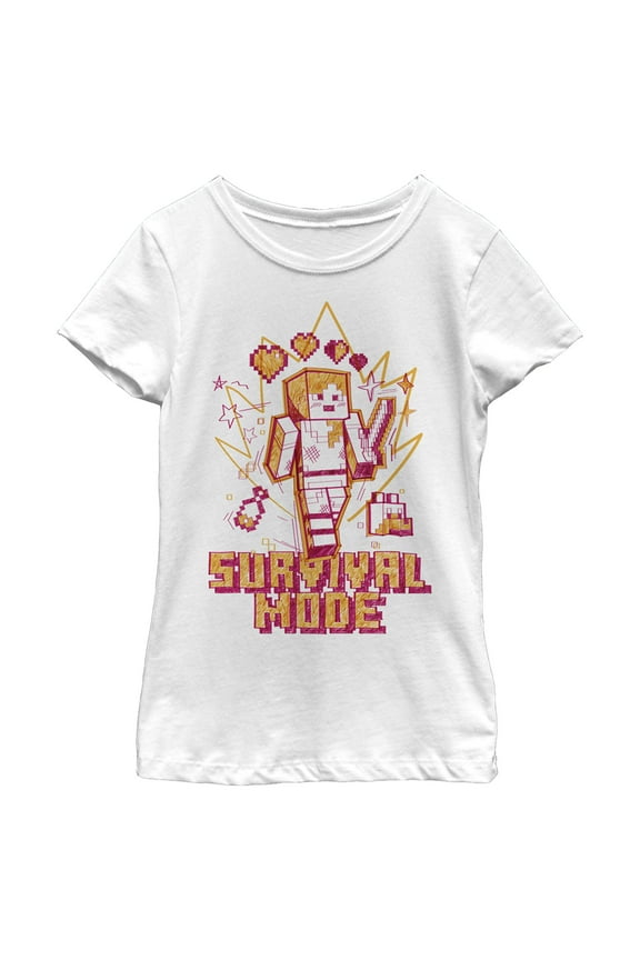 Girl's Minecraft Survival Mode Sketch Graphic Tee White X Large