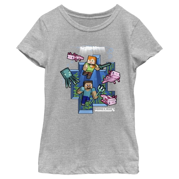Girl's Minecraft Under the Sea Graphic Tee Athletic Heather Medium