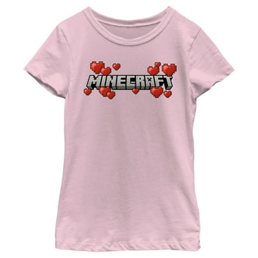 Girl's Minecraft Valentine's Day Hearts Logo  Graphic Tee Light Pink X Small