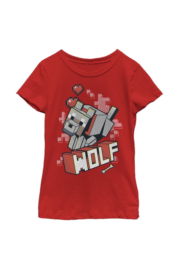Girl's Minecraft Wolf Graphic Tee Red Large