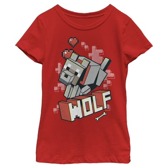 Girl's Minecraft Wolf Graphic Tee Red Medium