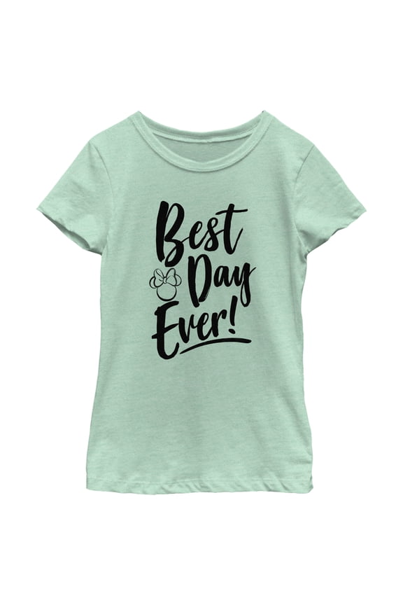 Girl's Minnie Mouse Best Day Ever Logo Graphic Tee Mint Large