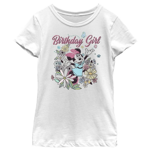 Girl's Minnie Mouse Birthday Girl Doodle Graphic Tee White Medium