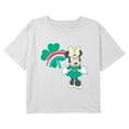 thumbnail image 1 of Girl's Minnie Mouse Clover Rainbow Happy Pose Graphic Cropped T-Shirt, 1 of 3