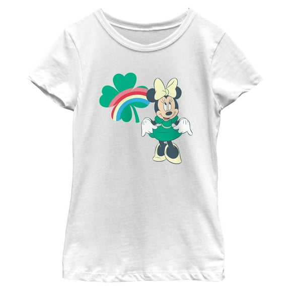 Girl's Minnie Mouse Clover Rainbow Pose  Graphic T-Shirt