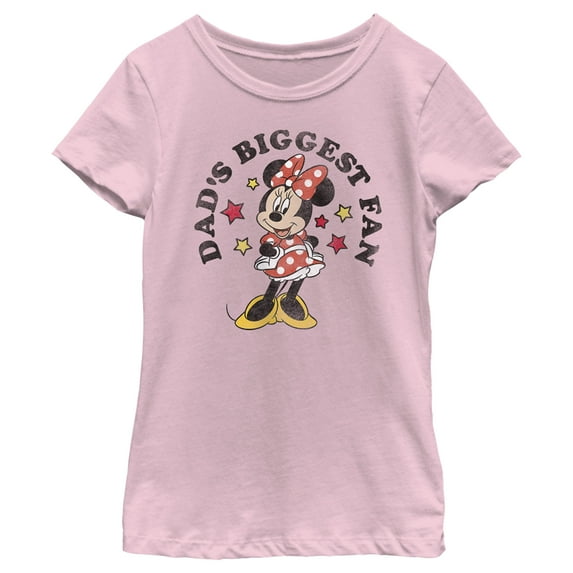 Girl's Minnie Mouse Dad's Biggest Fan Graphic Tee Light Pink Large