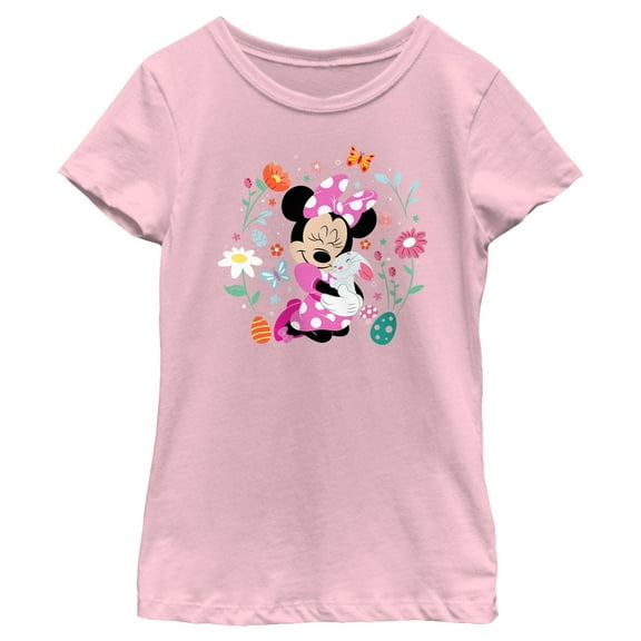 Girl's Minnie Mouse Easter Bunny Hug  Graphic Tee Light Pink X Large