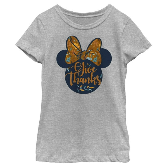 Girl's Minnie Mouse Give Thanks Fall Silhouette Graphic Tee Athletic Heather Medium