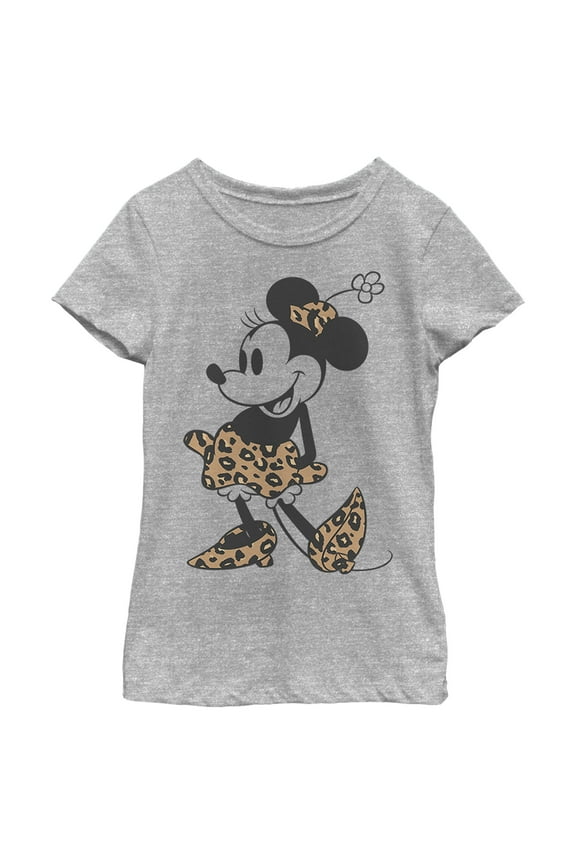 Girl's Minnie Mouse Leopard Outfit  Graphic Tee Athletic Heather Small