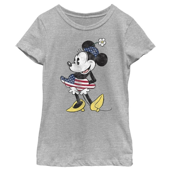 Girl's Minnie Mouse Patriotic Fourth of July Outfit  Graphic Tee Athletic Heather Medium