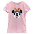 thumbnail image 1 of Girl's Minnie Mouse Rainbow Bow Portrait  Graphic T-Shirt, 1 of 4
