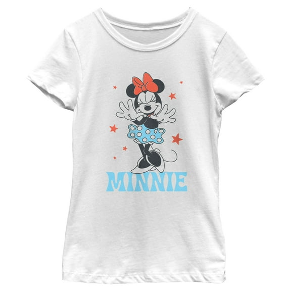 Girl's Minnie Mouse Retro Starry Distressed Portrait  Graphic T-Shirt